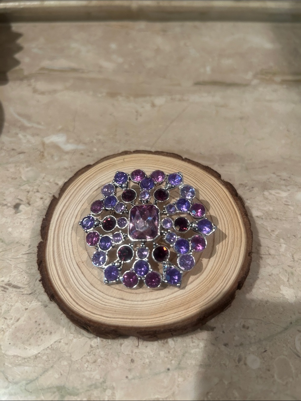 NWT Silver-Tone Purple & Pink Gem Stone 2” Pin